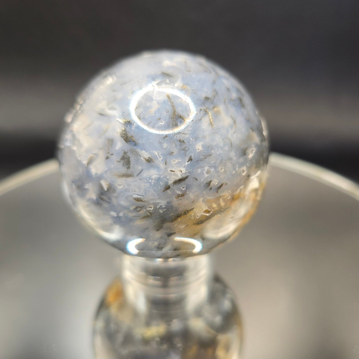 Blue plume Agate w Marcasite sphere