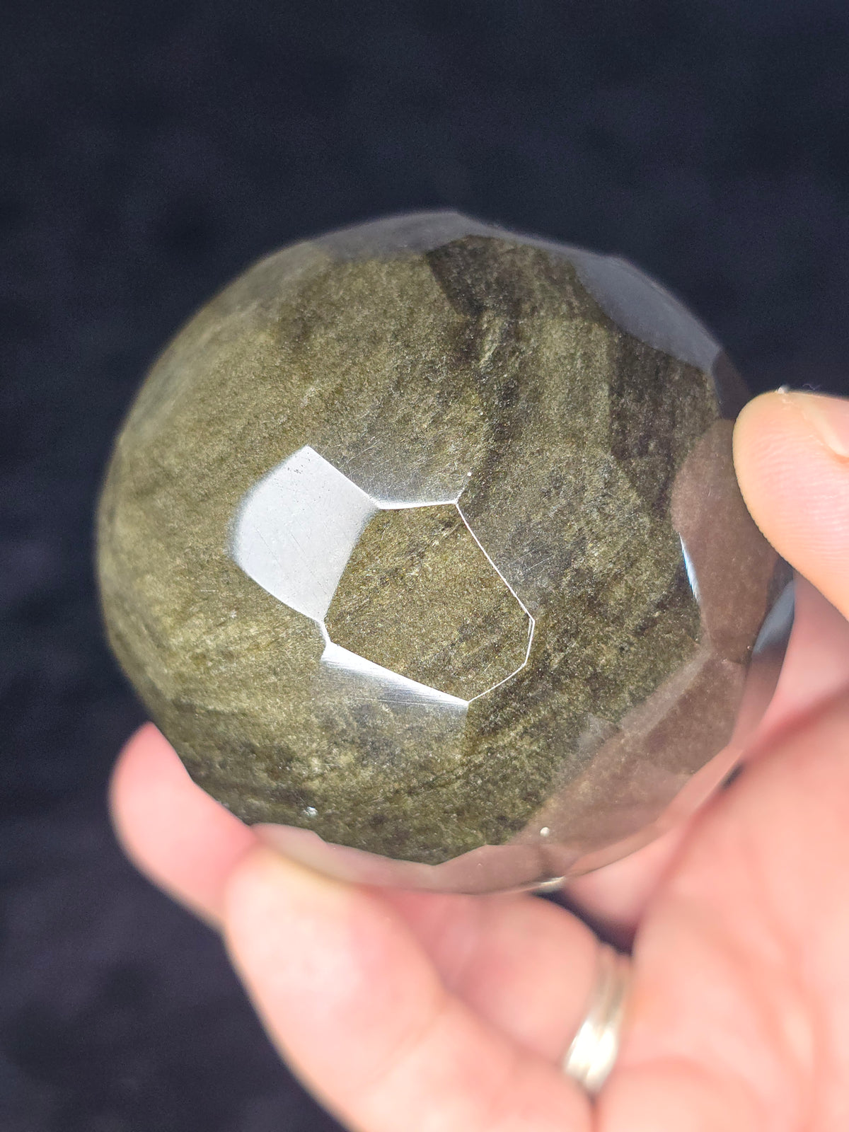Faceted Obsidian sphere