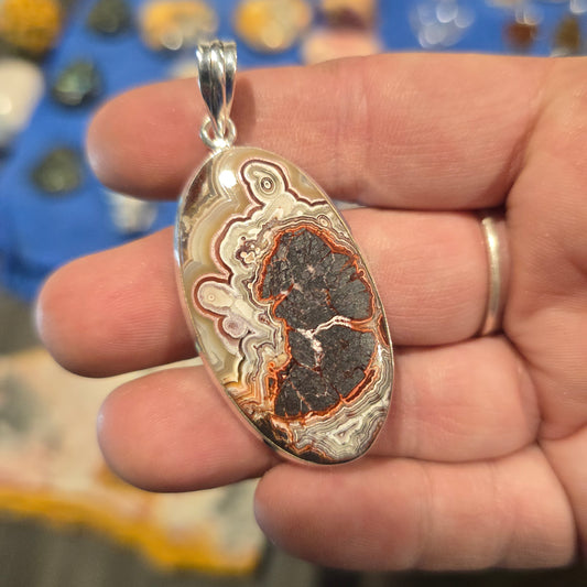Crazy Lace Agate w Marcasite pendant