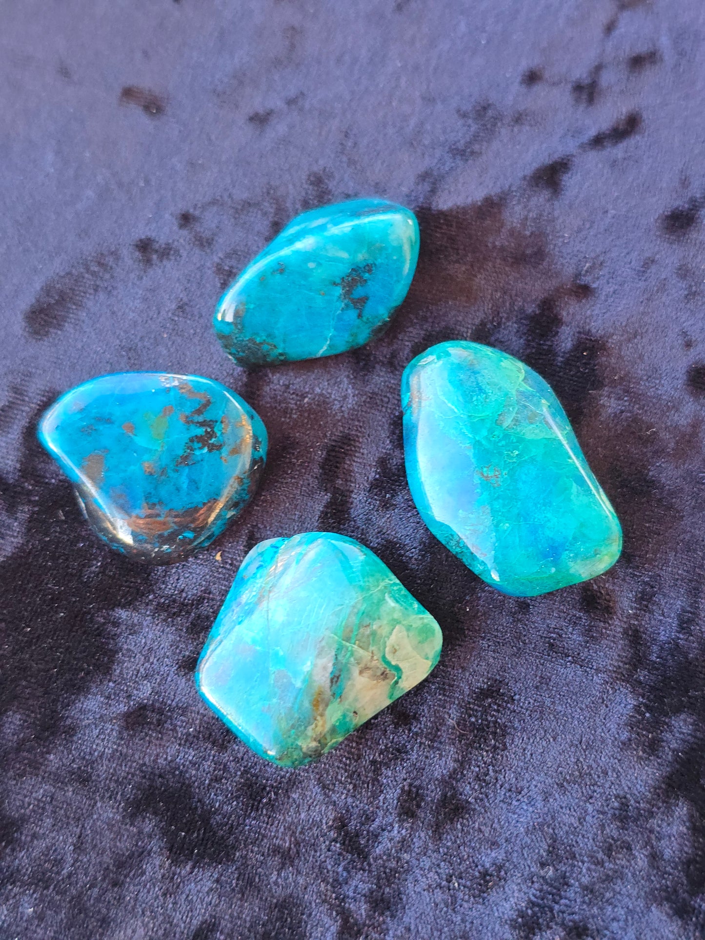 Chrysocolla w Malachite and galena tumble