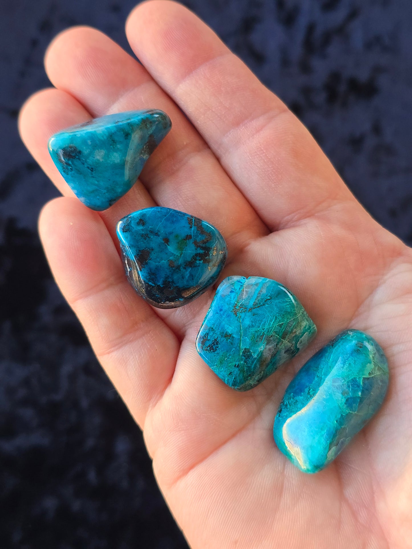 Chrysocolla w Malachite and galena tumble