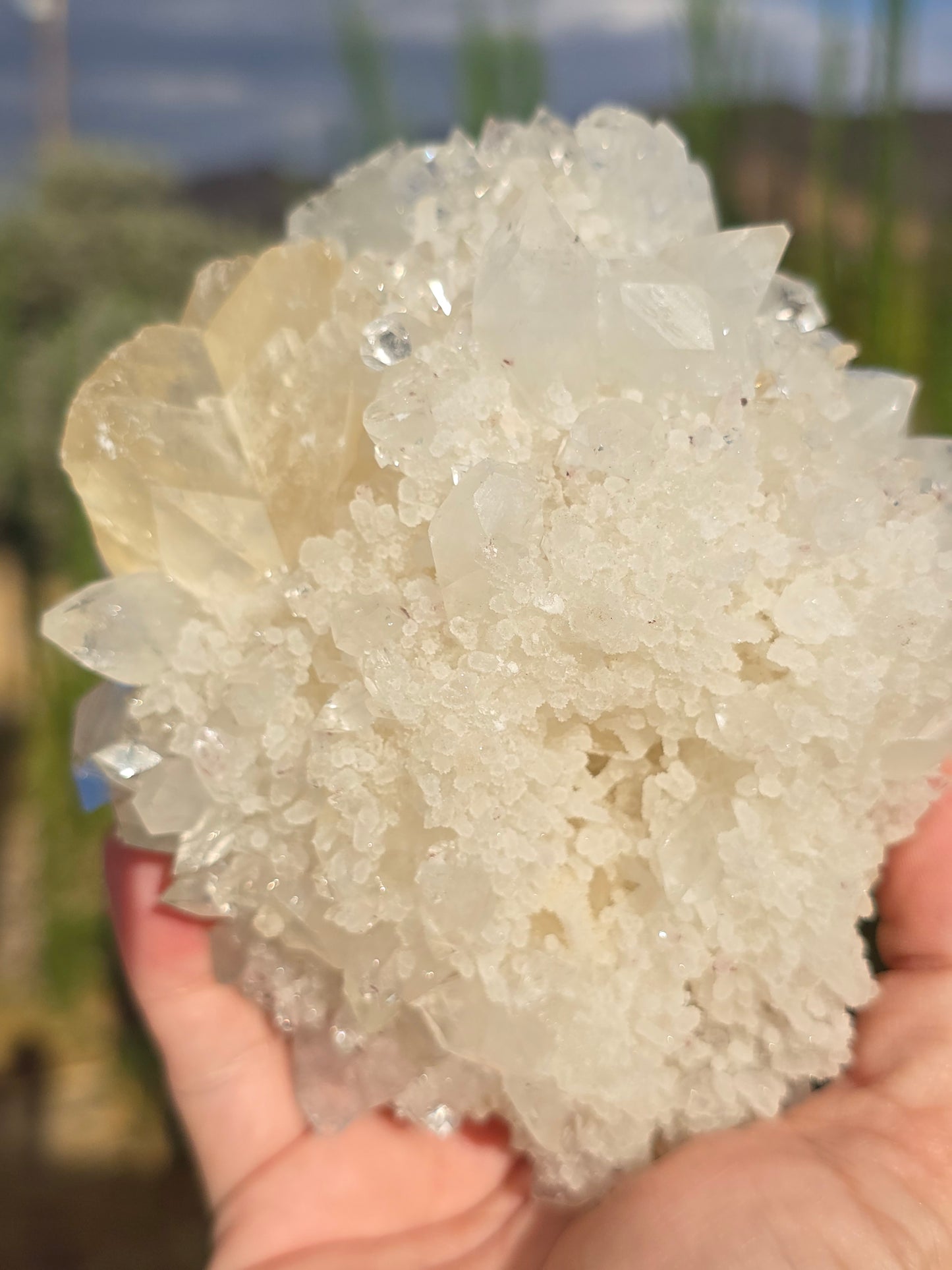 Apophyllite w Calcite and chalcedony India