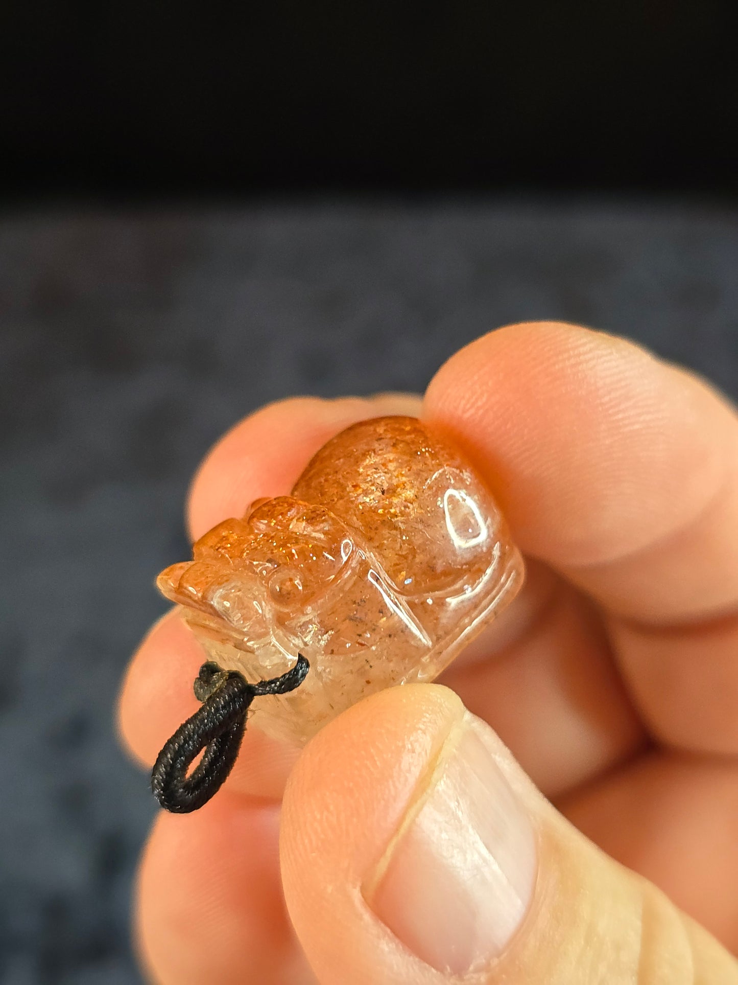Sunstone foo dog carving pendant