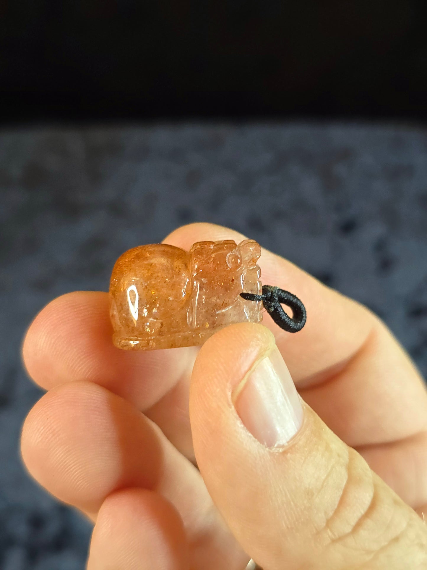 Sunstone foo dog carving pendant