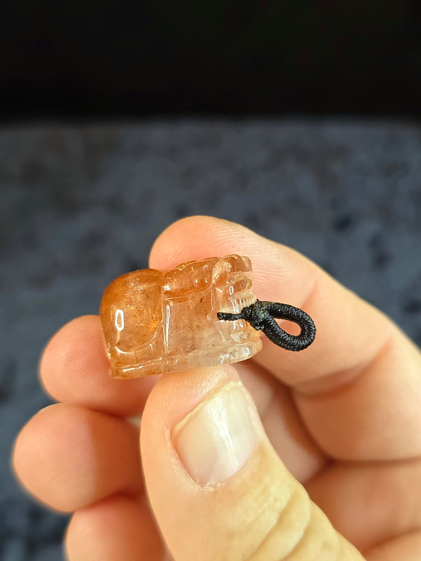 Sunstone foo dog carving pendant