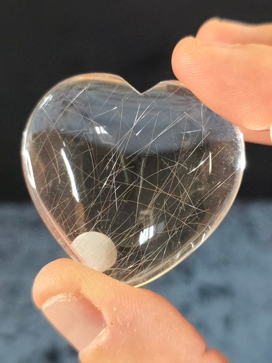 Silver rutilated quartz heart