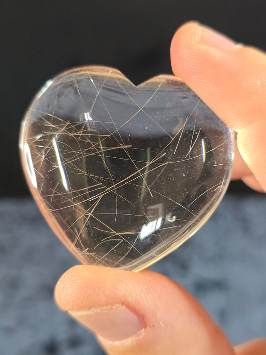 Silver rutilated quartz heart