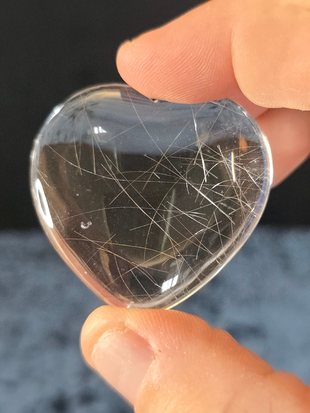 Silver rutilated quartz heart