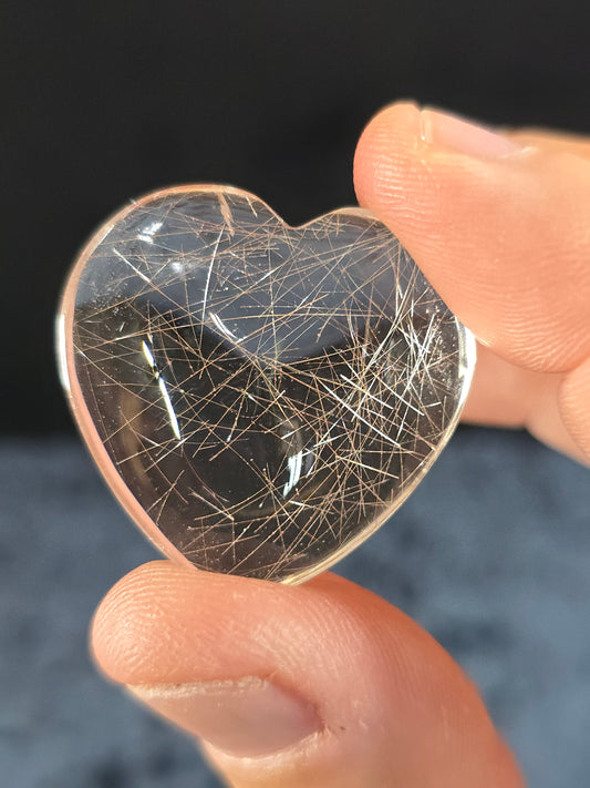 Silver rutilated quartz heart small