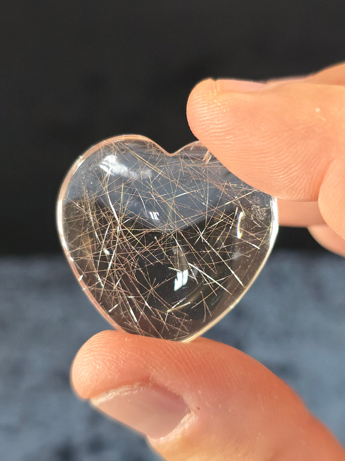 Silver rutilated quartz heart small