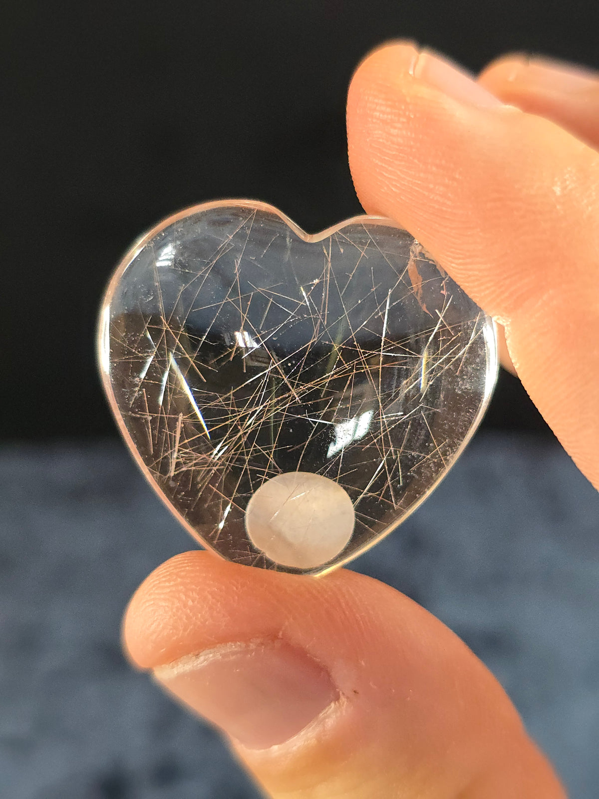 Silver rutilated quartz heart small