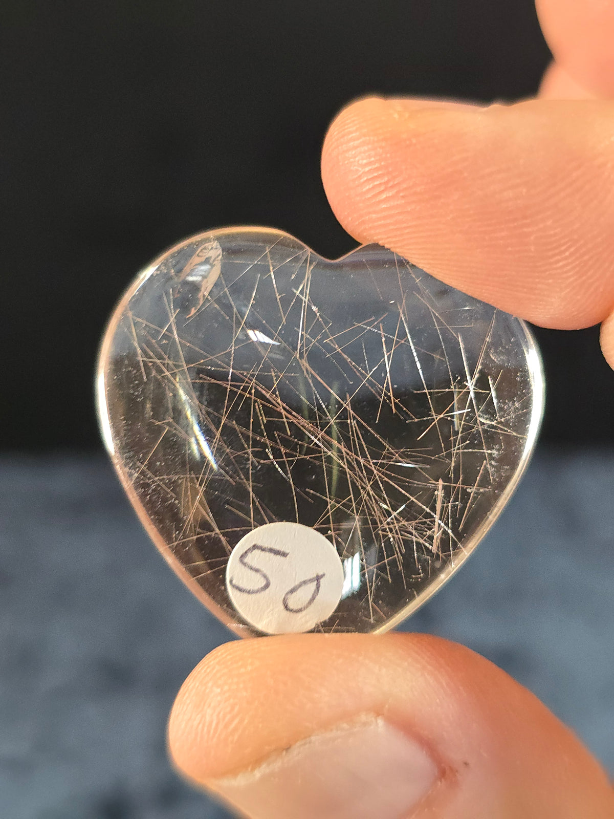Silver rutilated quartz heart small