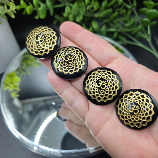 Om Gold etched Obsidian Mexico