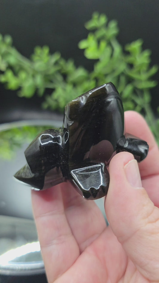 Obsidian carved Frog